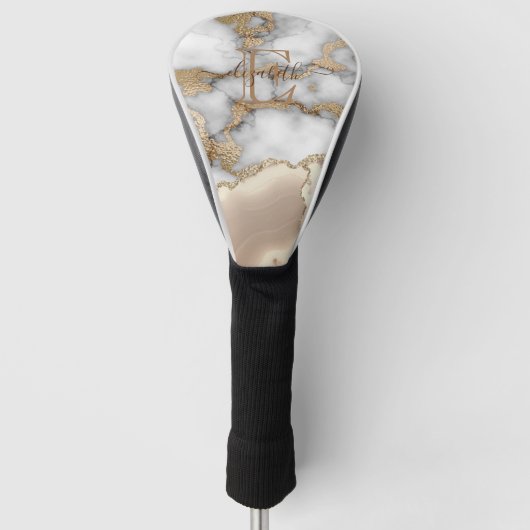 Elegant Stylish Gold Glitter Cream Marble Monogram Golfheadcover (Voorkant)