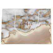 Elegant Stylish Gold Glitter Cream Marble Monogram Groot Cadeauzakje (Voorkant)