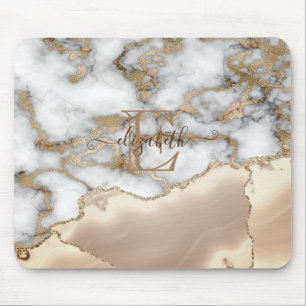 Elegant Stylish Gold Glitter Cream Marble Monogram Muismat
