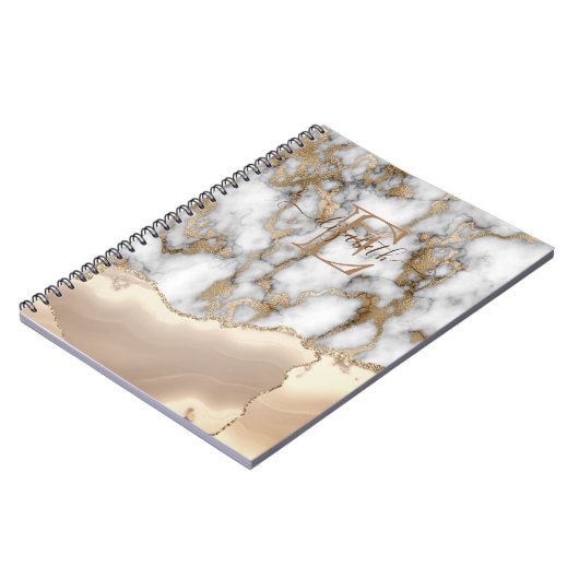 Elegant Stylish Gold Glitter Cream Marble Monogram Notitieboek (Linkerzijde)