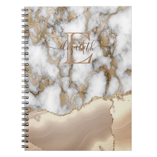 Elegant Stylish Gold Glitter Cream Marble Monogram Notitieboek (Voorkant)