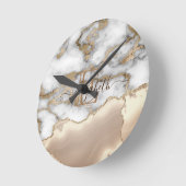 Elegant Stylish Gold Glitter Cream Marble Monogram Ronde Klok (Hoek)