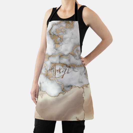 Elegant Stylish Gold Glitter Cream Marble Monogram Schort (Insitu)