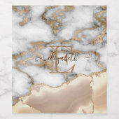 Elegant Stylish Gold Glitter Cream Marble Monogram Wijn Etiket (Enkel label)