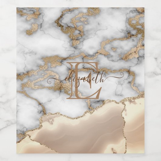 Elegant Stylish Gold Glitter Cream Marble Monogram Wijn Etiket (Enkel label)