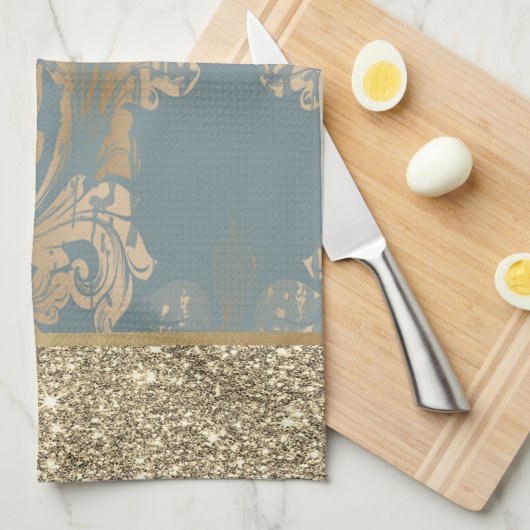 Elegant Stylish Gold Glitter Damask Theedoek (Quarter Fold)