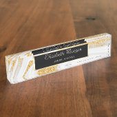 Elegant Stylish Gold Glitter Marble, Lijst Naambordje (Zijkant)