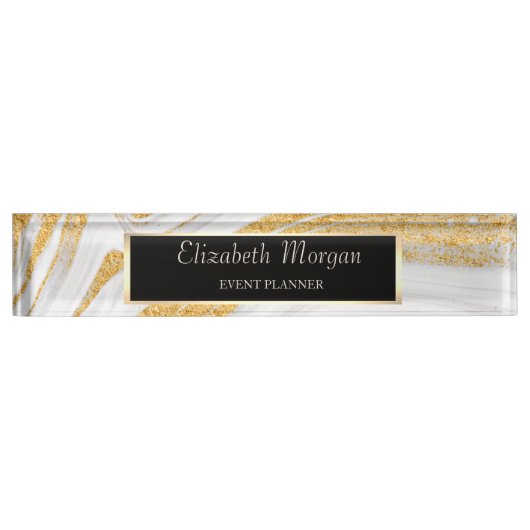 Elegant Stylish Gold Glitter Marble, Lijst Naambordje (Voorkant)