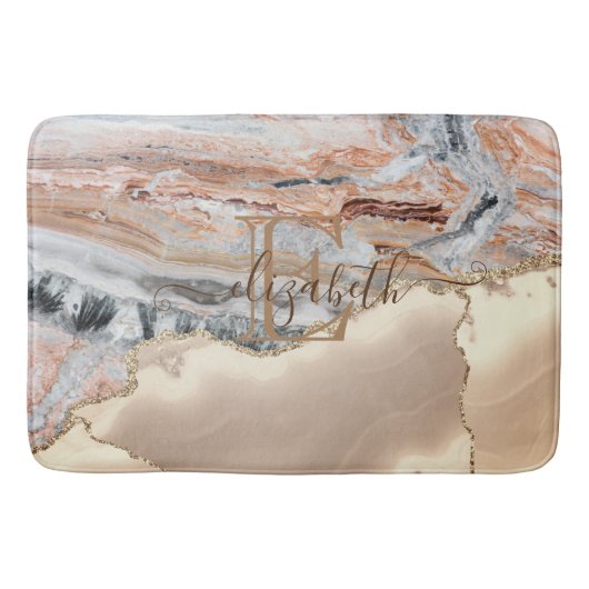 Elegant Stylish Gold Glitter Marble Stone Monogram Badmat (Voorkant)