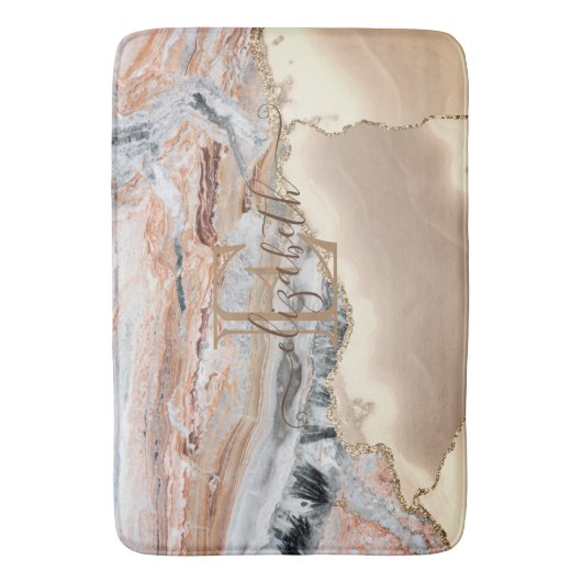 Elegant Stylish Gold Glitter Marble Stone Monogram Badmat (Voorkant Verticaal)