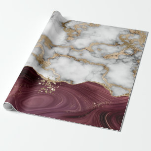 Elegant Stylish Gold Glitter Shiny Marble Burgundy Cadeaupapier
