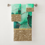 Elegant Stylish Gold Green Glitter Marble Bad Handdoek (Insitu)
