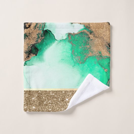 Elegant Stylish Gold Green Glitter Marble Bad Handdoek (Wasdoekje)
