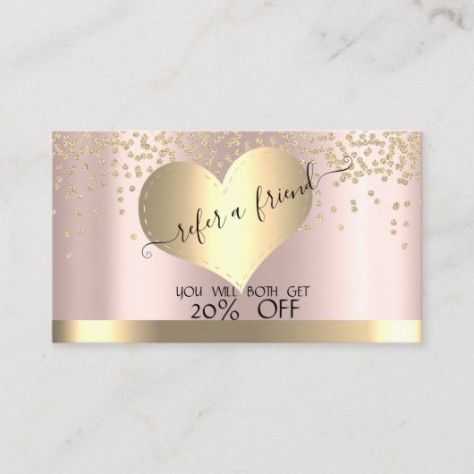 Elegant Stylish Gold Heart Diamonds Roos Gold Aanbevelingskaartje (Voorkant)