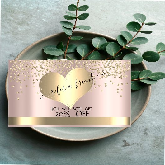 Elegant Stylish Gold Heart Diamonds Roos Gold Aanbevelingskaartje