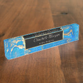 Elegant Stylish Gold Lijst, blauwe marmer Naambordje (Zijkant)