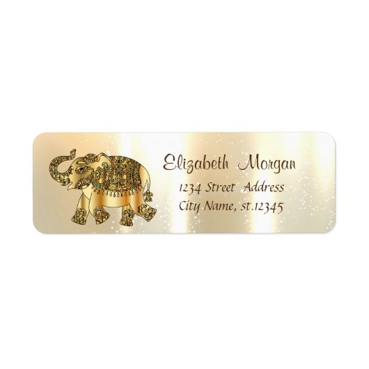 Elegant, Stylish Gold, Paisley Elephant Etiket (Voorkant)