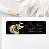 Elegant Stylish Gold Peacock, Black Damask Etiket (Insitu)