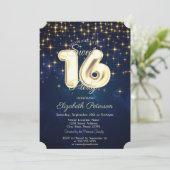 Elegant Stylish Gold Stars Navy Blue Sweet 16 Kaart (Staand voorkant)