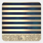 Elegant Stylish Gold Stripes Glitter,Navy Blue Vierkante Sticker (Voorkant)