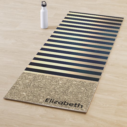 Elegant Stylish Gold Stripes Glitter,Navy Blue Yogamat (In situ)