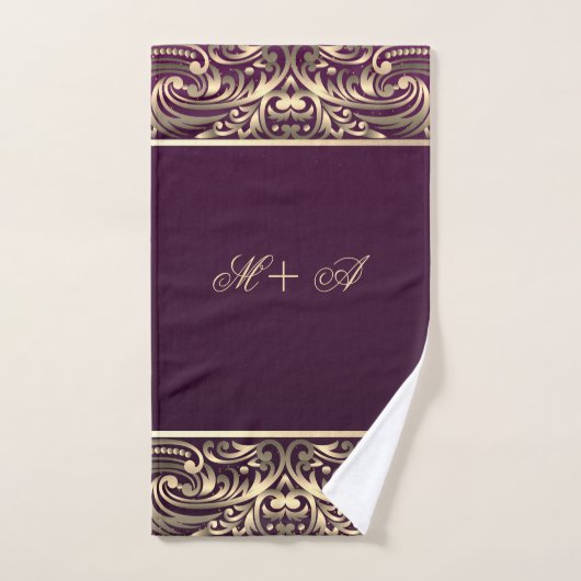 Elegant Stylish Gold Swirls Monogram Burgundy Bad Handdoek (Handdoek)