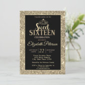 Elegant Stylish Gold Tiara, Glitter Sweet 16 Party Kaart (Staand voorkant)