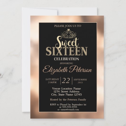 Elegant Stylish Gold Tiara Sweet 16 Party Kaart (Voorkant)