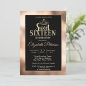 Elegant Stylish Gold Tiara Sweet 16 Party Kaart (Staand voorkant)