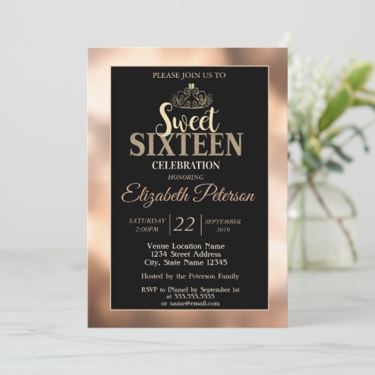Elegant Stylish Gold Tiara Sweet 16 Party Kaart (Staand voorkant)