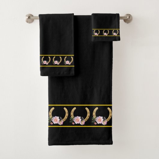 Elegant, Stylish Golden Horseshoes on Black  Bad Handdoek (Insitu)