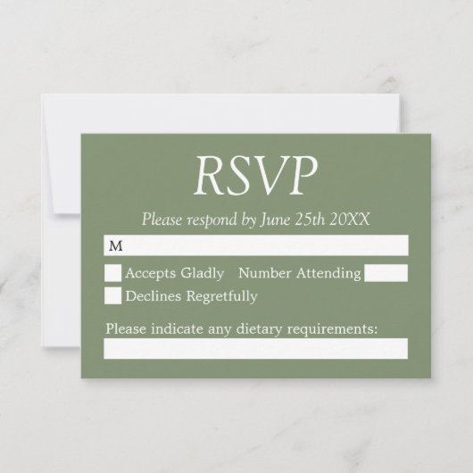 Elegant Stylish Green Wedding RSVP Card (Voorkant)