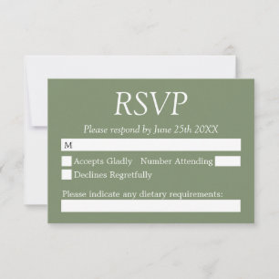 Elegant Stylish Green Wedding RSVP Card Kaartje