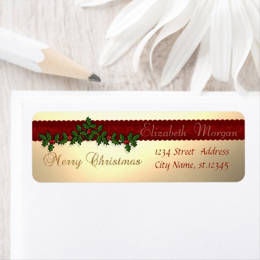 Elegant Stylish Kerstman Holly Berry Branches Etiket (Insitu)