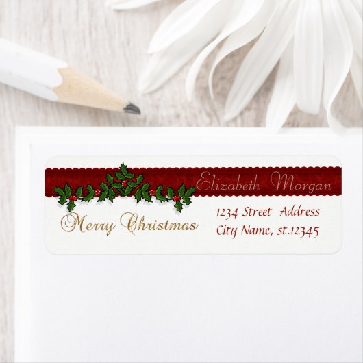 Elegant Stylish Kerstman Holly Berry Branches Etiket (Insitu)