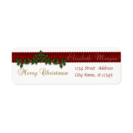 Elegant Stylish Kerstman Holly Berry Branches Etiket (Voorkant)