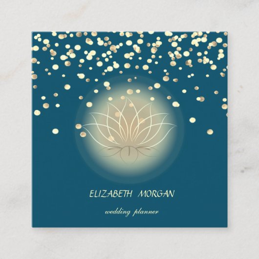 Elegant Stylish Lotus, Confetti Green Vierkante Visitekaartje (Voorkant)