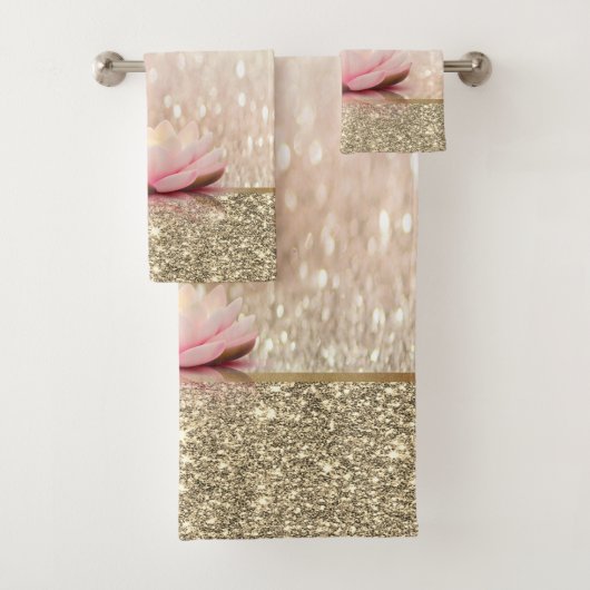 Elegant Stylish Lotus Gold Glitter Shiny Bokeh Bad Handdoek (Insitu)