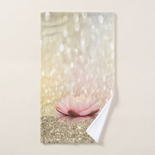 Elegant Stylish Lotus Gold Glitter Shiny Bokeh Bad Handdoek (Handdoek)