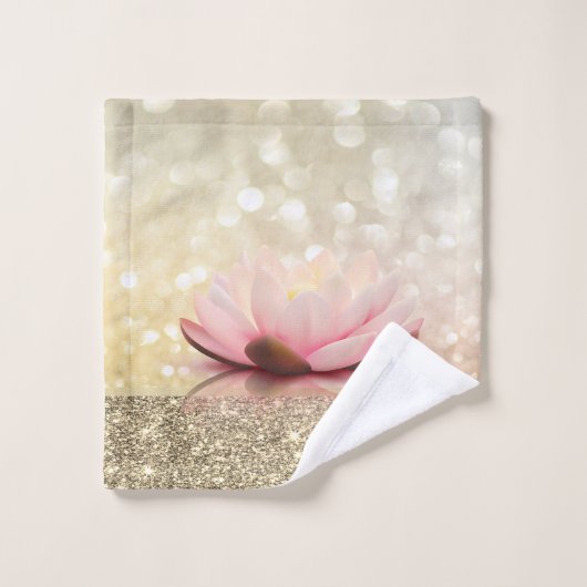 Elegant Stylish Lotus Gold Glitter Shiny Bokeh Bad Handdoek (Wasdoekje)