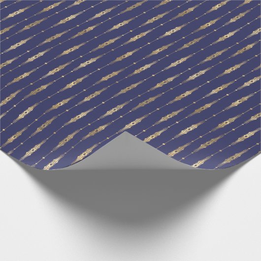 Elegant Stylish Navy Blue Gold Pattern  Cadeaupapier (Hoek)