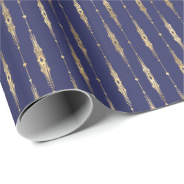 Elegant Stylish Navy Blue Gold Pattern Cadeaupapier