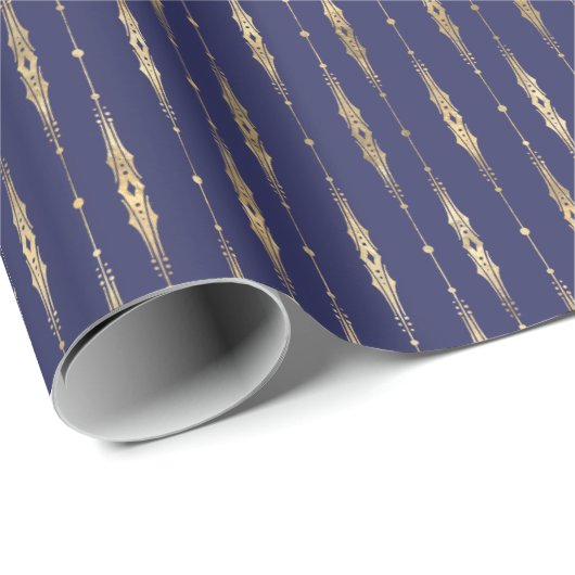 Elegant Stylish Navy Blue Gold Pattern  Cadeaupapier (Rol Hoek)