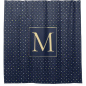 Elegant Stylish Navy Blue Gold Polka Dots Monogram Douchegordijn (Voorkant)