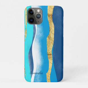 Elegant Stylish Ocean Waves Blue Gold Waterverf Case-Mate iPhone Case