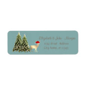 Elegant, Stylish Pine Trees, Reindeer Santa Hat Etiket (Voorkant)