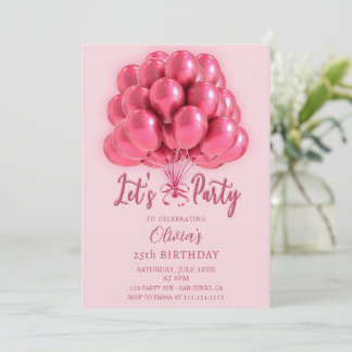 Elegant Stylish Pink Balloons Birthday Kaart