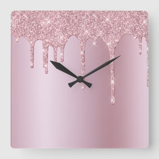 Elegant stylish pink rose gold glitter drips vierkante klok (Voorkant)