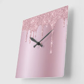 Elegant stylish pink rose gold glitter drips vierkante klok (Hoek)