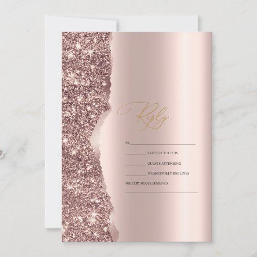 Elegant Stylish Rose Gold Glitter Script RSVP Kaart (Voorkant)